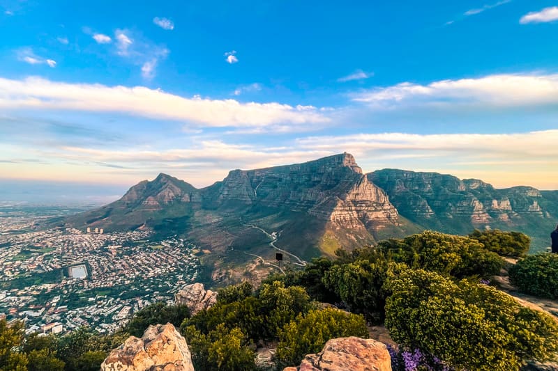 Table Mountain and Devil's Peak at sunset, seen across the city bowl.